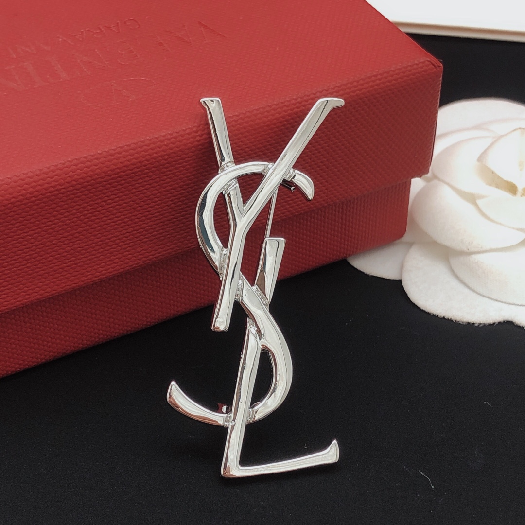 Saint Laurent Cassandre Monogram Brooch brooch silver-toned metal no gemstones 4 5cm length