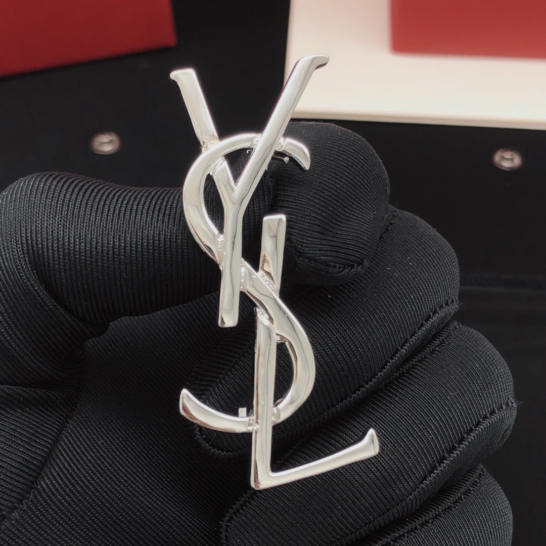 Saint Laurent Cassandre Monogram Brooch brooch silver-toned metal no gemstones 4 5cm length