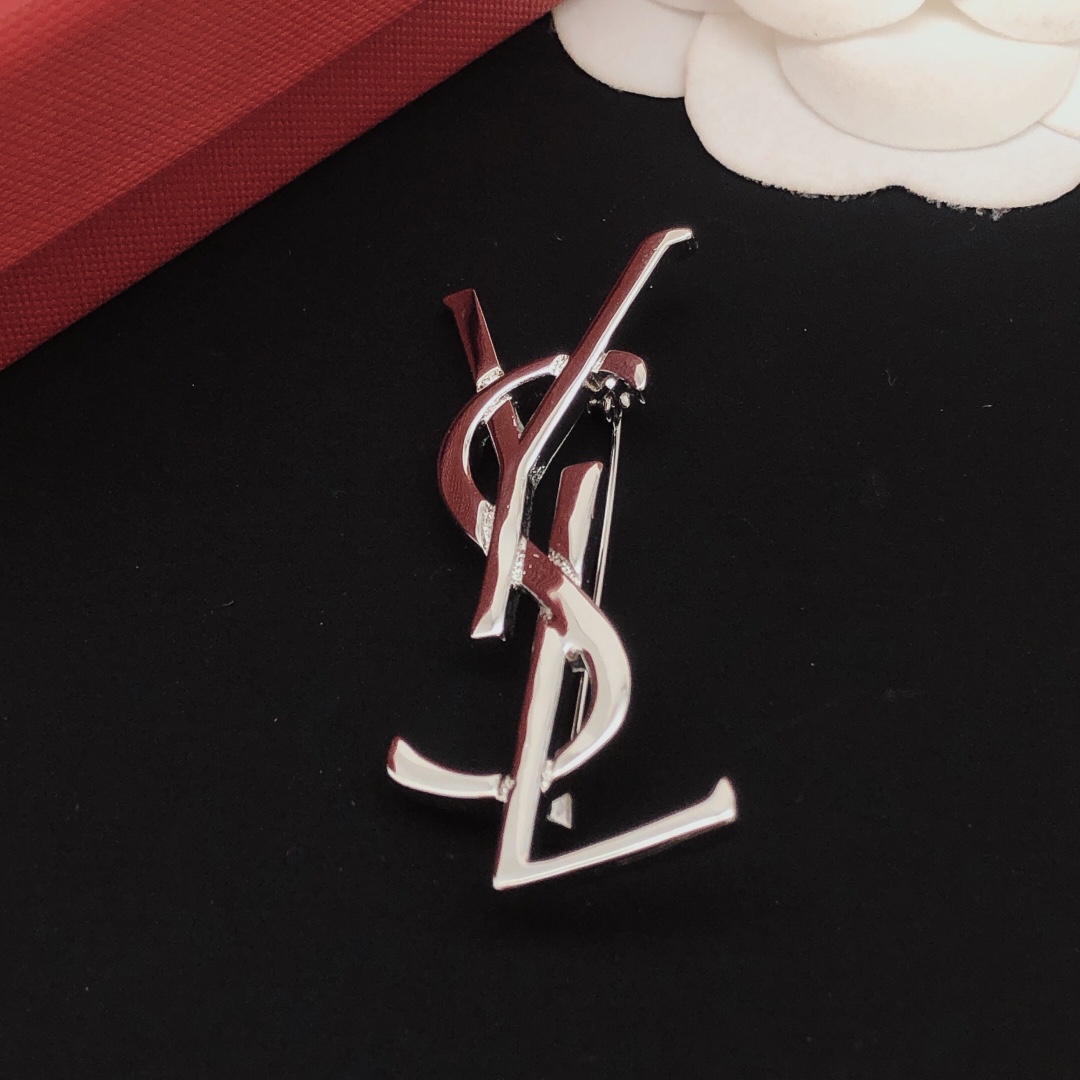 Saint Laurent Cassandre Monogram Brooch brooch silver-toned metal no gemstones 4 5cm length