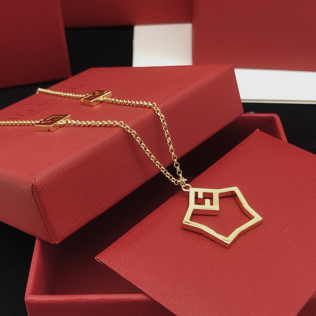 Fendi FF Logo Pendant Necklace necklace gold-tone metal with clear crystal accents 45cm with 5cm extender
