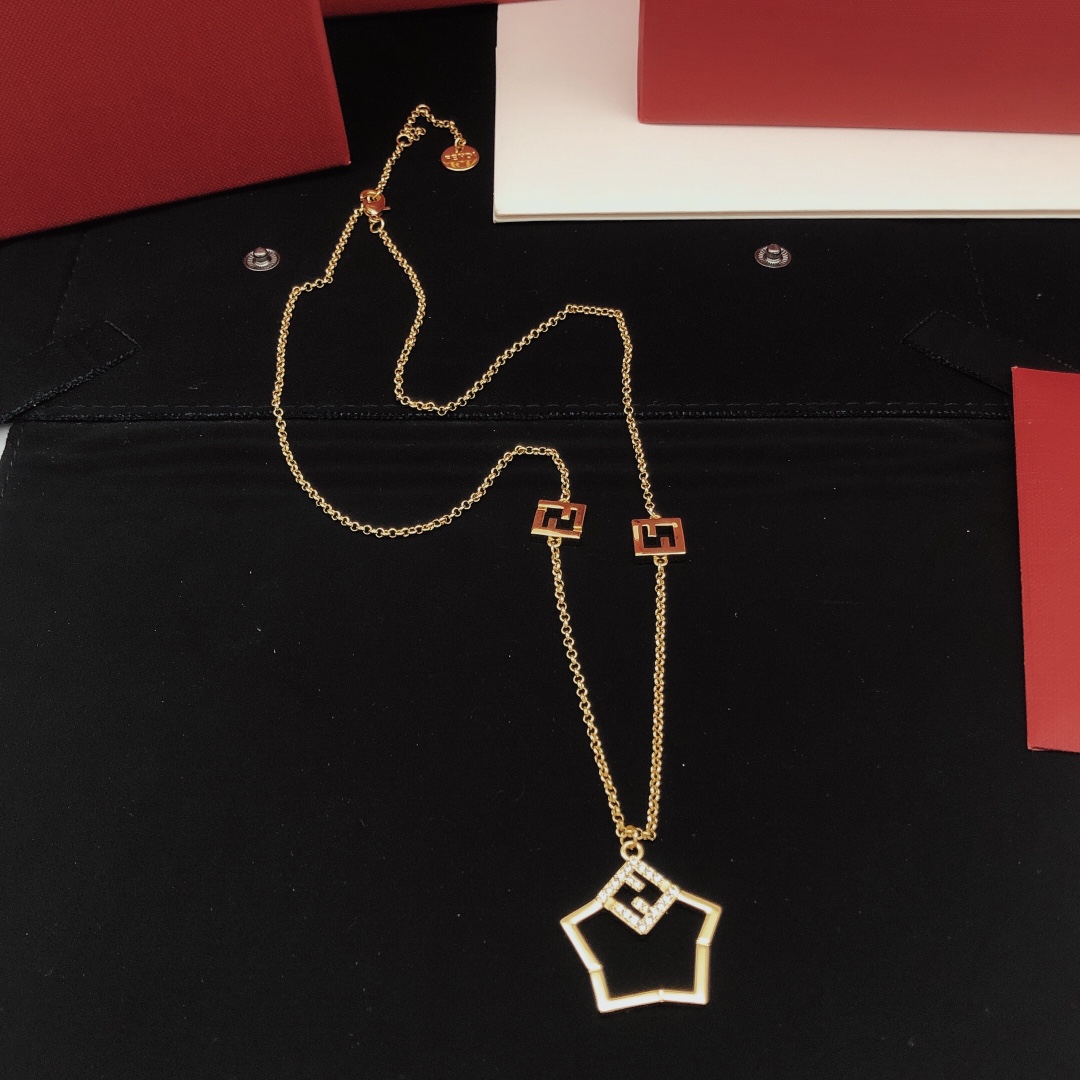 Fendi FF Logo Pendant Necklace necklace gold-tone metal with clear crystal accents 45cm with 5cm extender