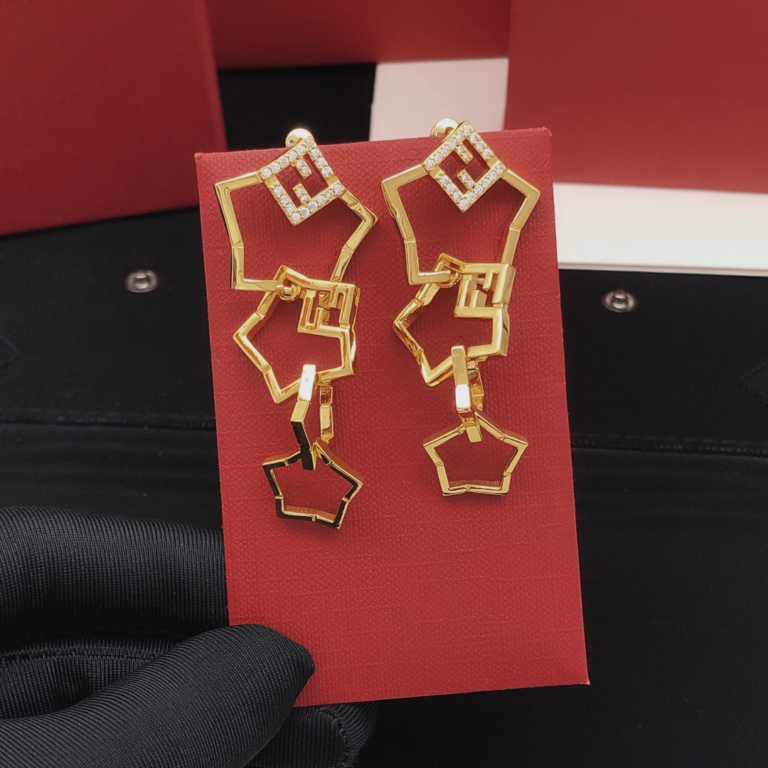 Fendi FF Logo Chain Drop Earrings earrings gold-tone metal with clear pave crystals 5 5cm drop length