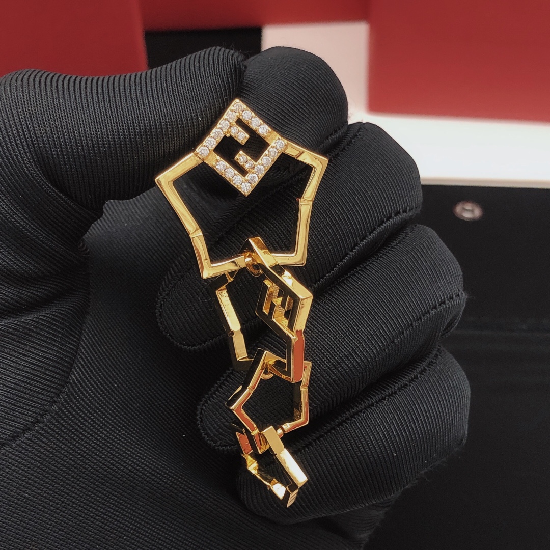 Fendi FF Logo Chain Drop Earrings earrings gold-tone metal with clear pave crystals 5 5cm drop length