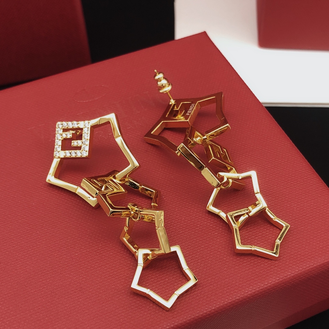 Fendi FF Logo Chain Drop Earrings earrings gold-tone metal with clear pave crystals 5 5cm drop length