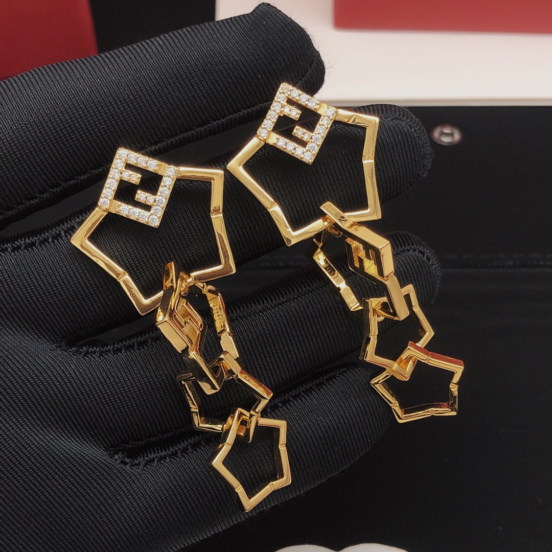 Fendi FF Logo Chain Drop Earrings earrings gold-tone metal with clear pave crystals 5 5cm drop length