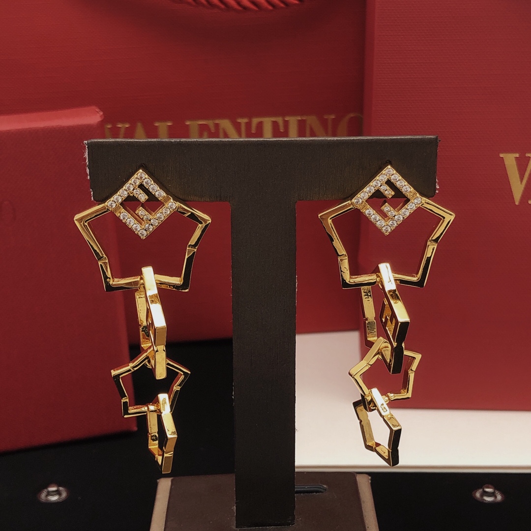 Fendi FF Logo Chain Drop Earrings earrings gold-tone metal with clear pave crystals 5 5cm drop length