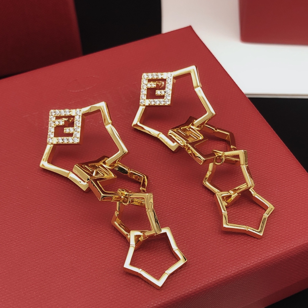 Fendi FF Logo Chain Drop Earrings earrings gold-tone metal with clear pave crystals 5 5cm drop length