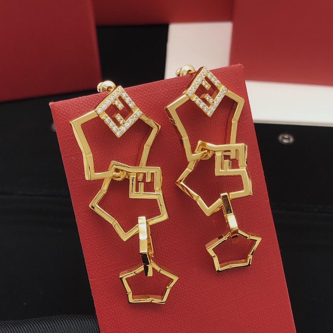 Fendi FF Logo Chain Drop Earrings earrings gold-tone metal with clear pave crystals 5 5cm drop length