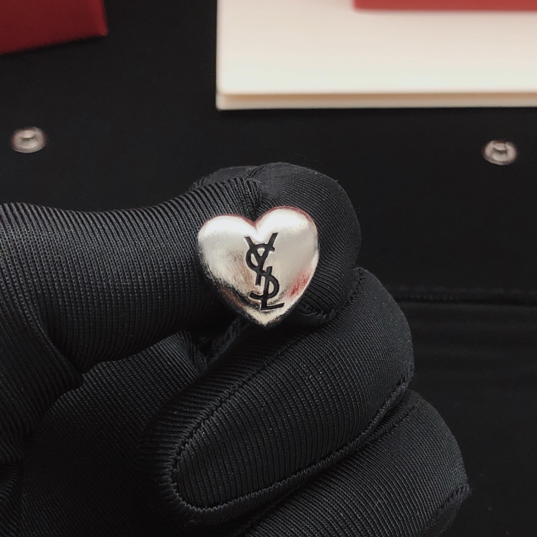 Saint Laurent YED0090 Heart Cassandre Stud Earrings earrings brushed silver-tone metal with black enamel logo 1 2cm stud diameter