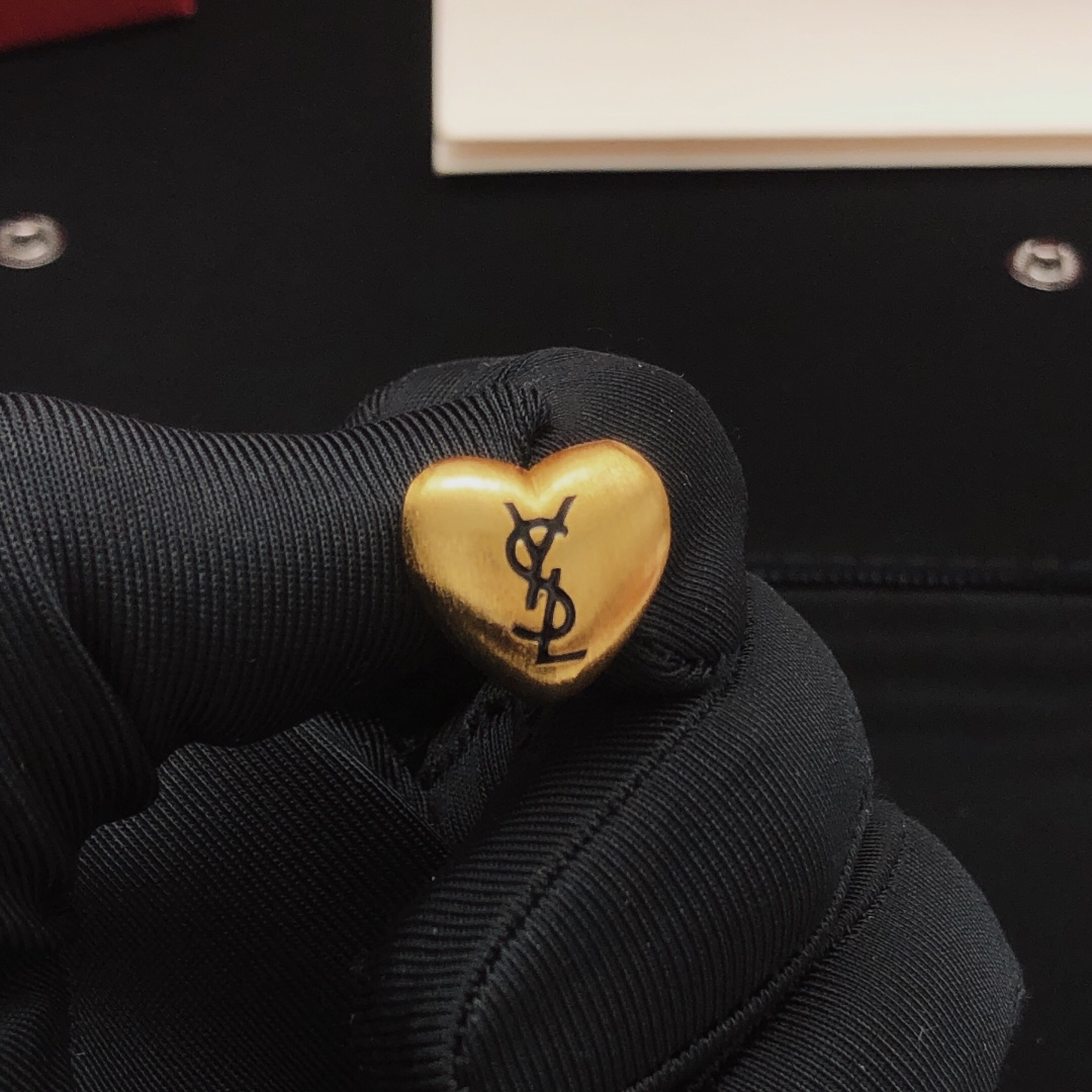 Saint Laurent YED0079 Heart Cassandre Stud Earrings earrings brushed gold-tone metal with black enamel logo 1 2cm stud diameter