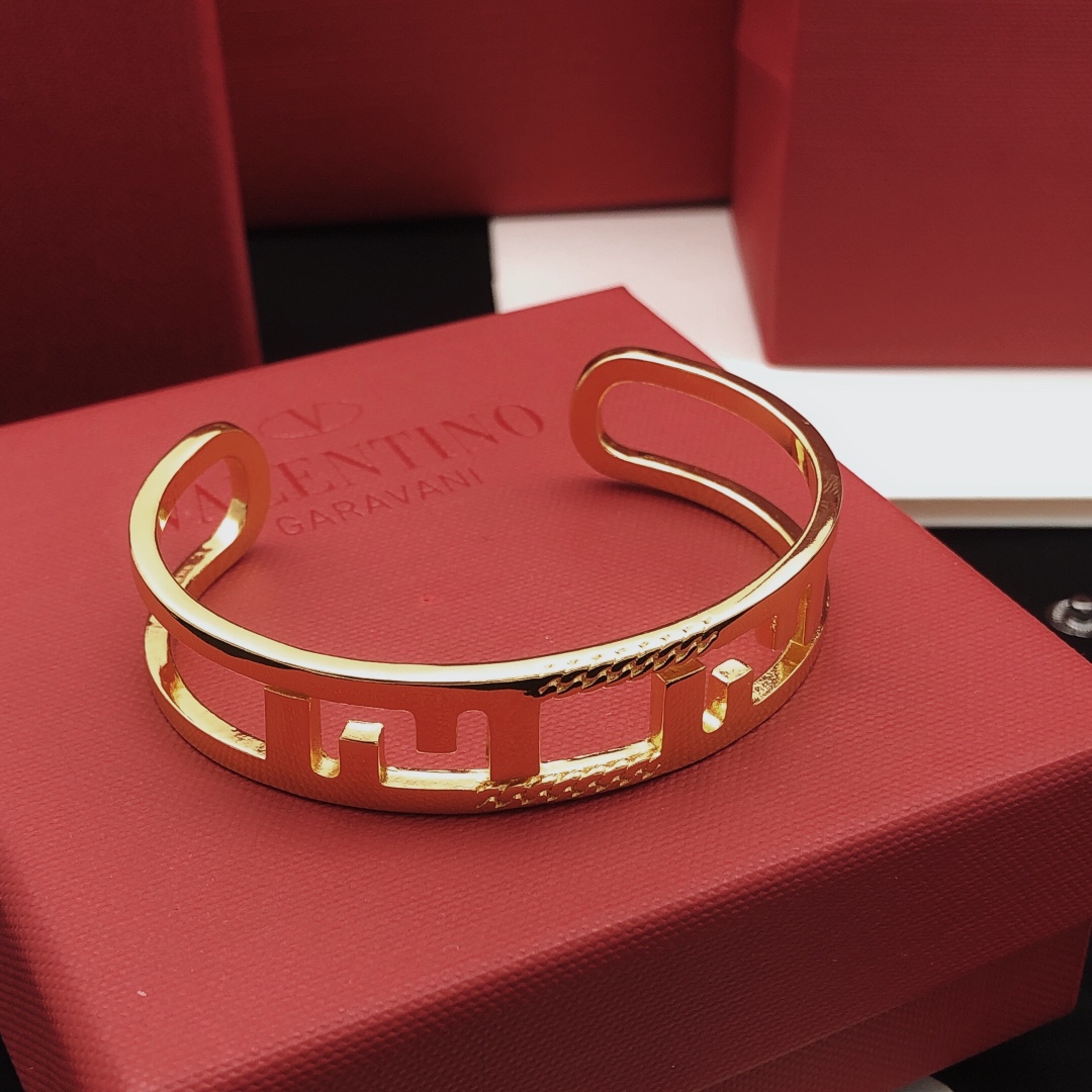 Fendi FF Logo Cutout Cuff bracelet Gold-tone metal no accent stones One Size open cuff standard 6 5 inch inner circumference