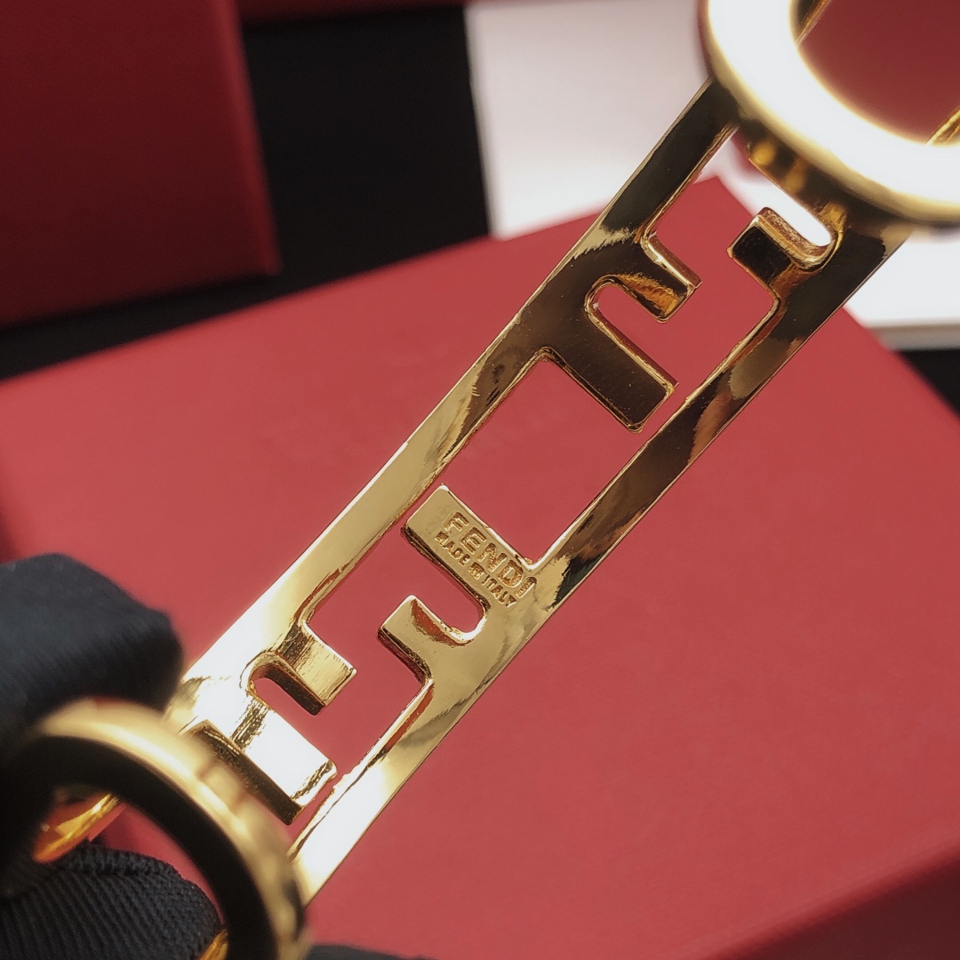 Fendi FF Logo Cutout Cuff bracelet Gold-tone metal no accent stones One Size open cuff standard 6 5 inch inner circumference