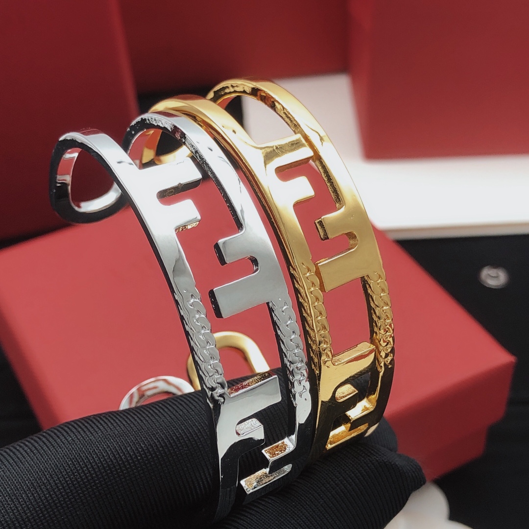 Fendi FF Logo Cutout Cuff bracelet Gold-tone metal no accent stones One Size open cuff standard 6 5 inch inner circumference