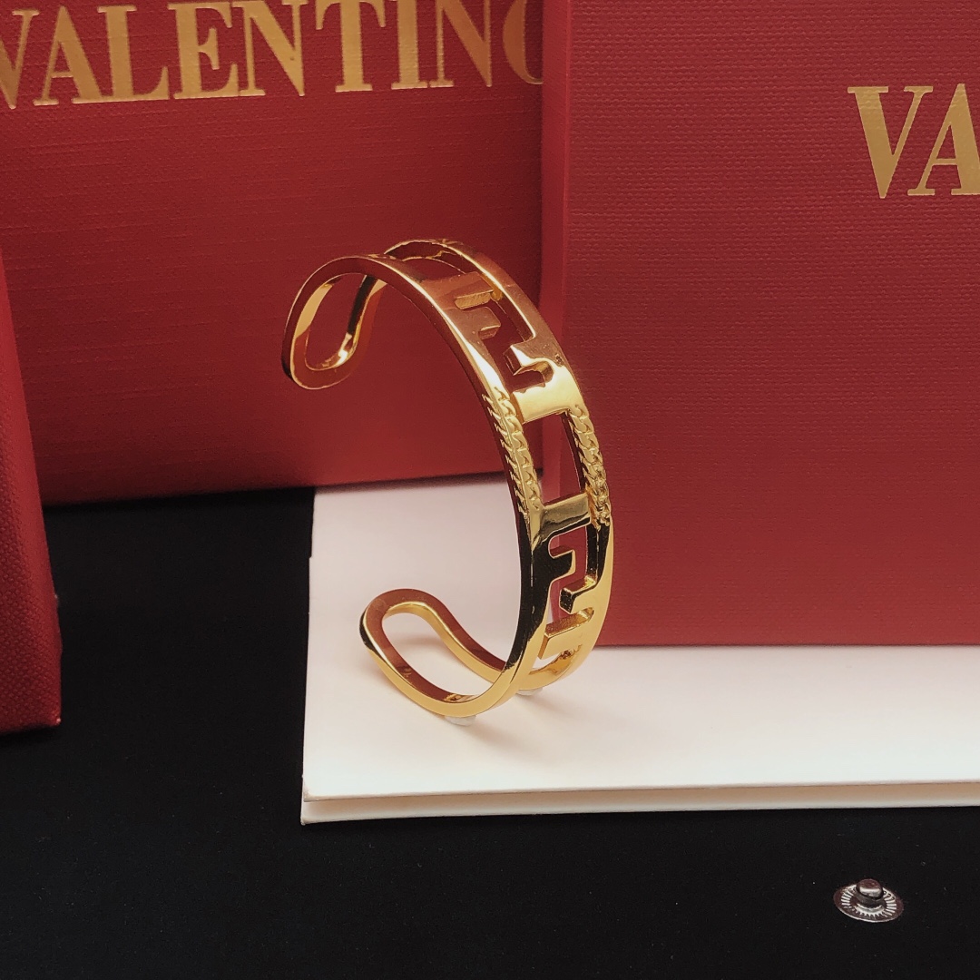 Fendi FF Logo Cutout Cuff bracelet Gold-tone metal no accent stones One Size open cuff standard 6 5 inch inner circumference