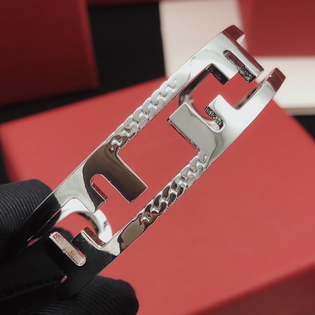 Fendi FF Logo Cutout Cuff bracelet Silver-tone metal no gemstones One Size Open