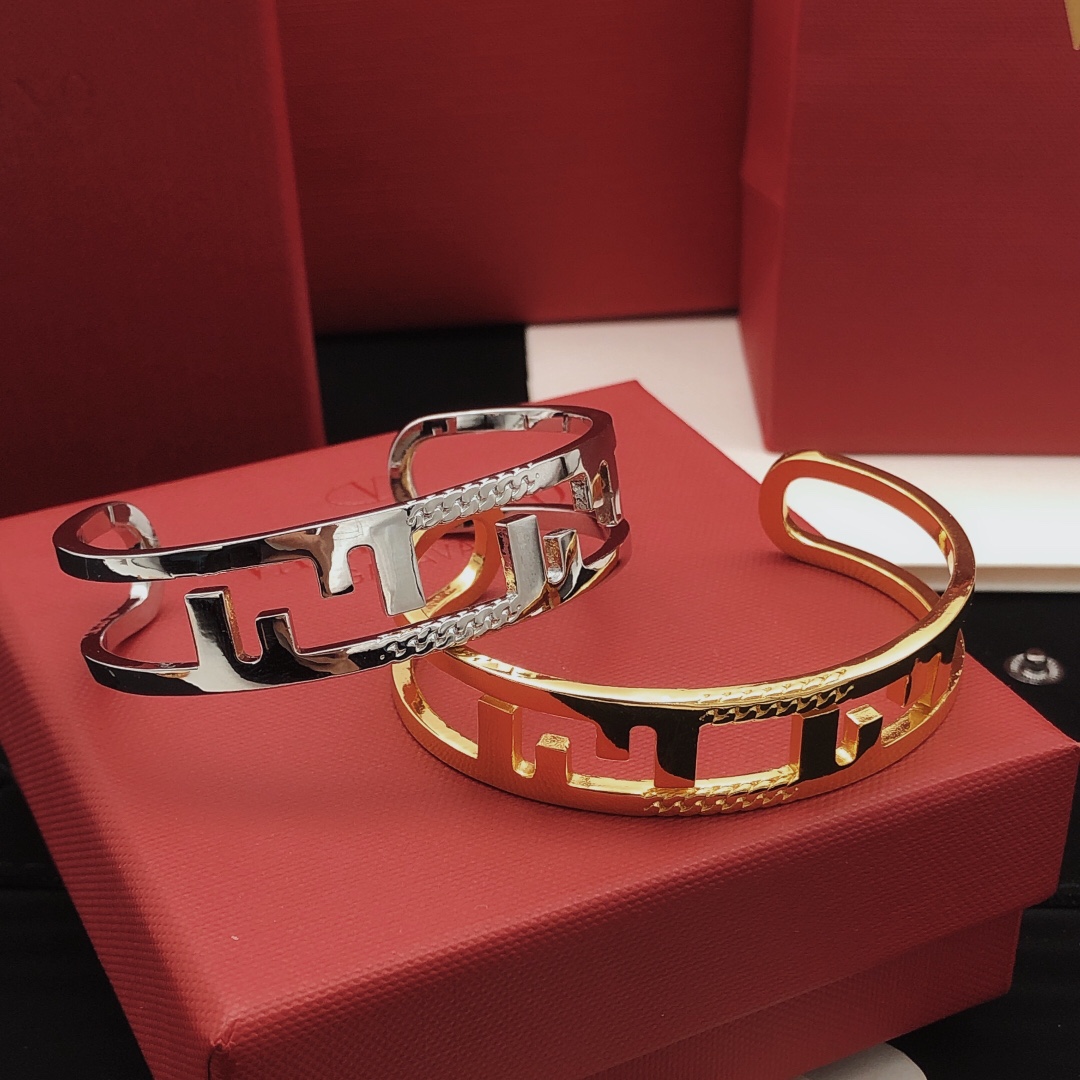 Fendi FF Logo Cutout Cuff bracelet Silver-tone metal no gemstones One Size Open