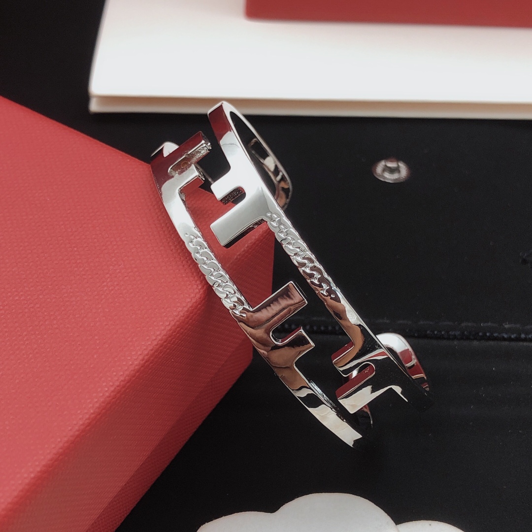 Fendi FF Logo Cutout Cuff bracelet Silver-tone metal no gemstones One Size Open