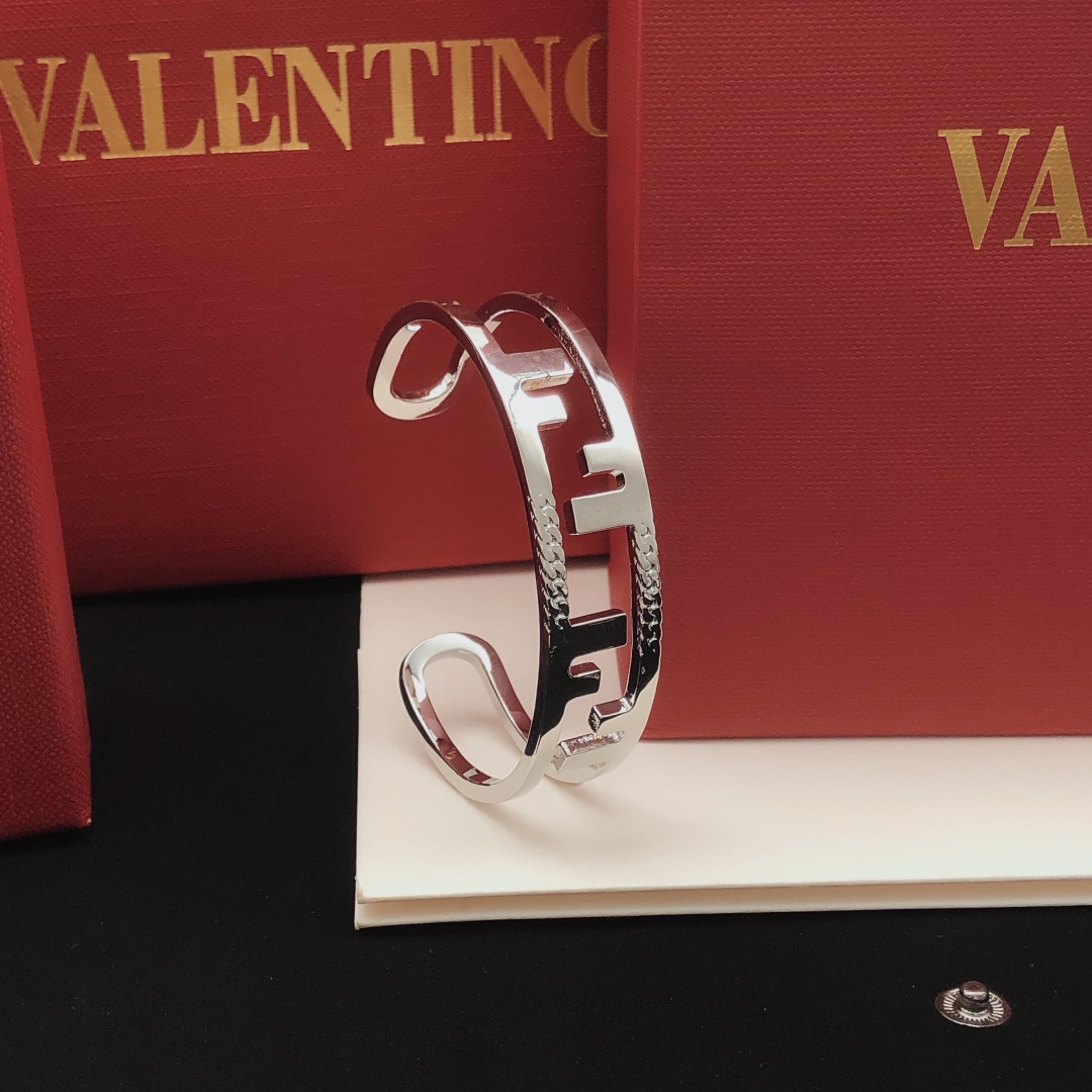 Fendi FF Logo Cutout Cuff bracelet Silver-tone metal no gemstones One Size Open
