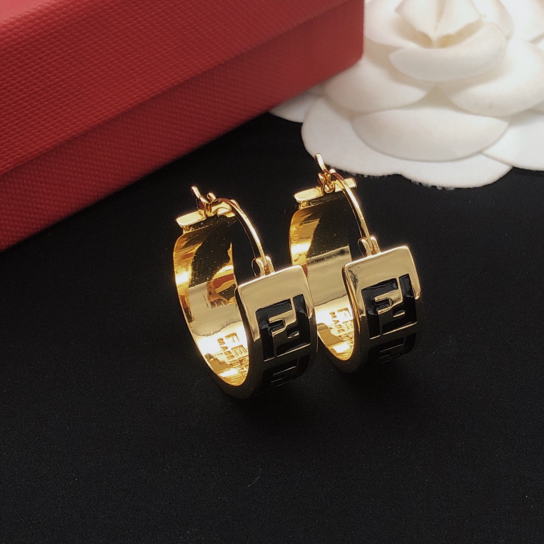 Fendi FF Logo Hoop Earrings earrings gold-tone metal with black enamel FF detailing 2 5cm hoop diameter