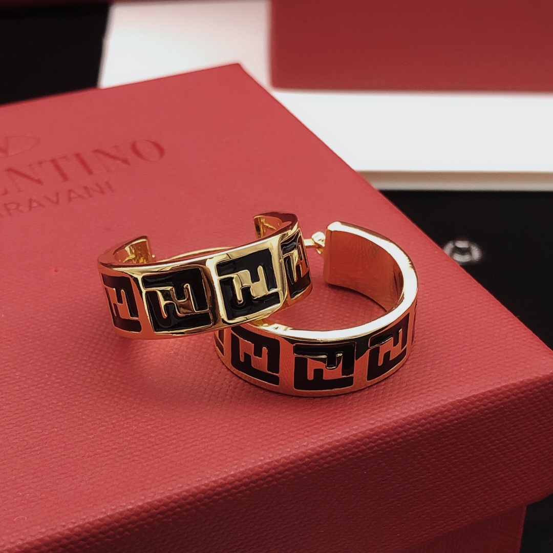 Fendi FF Logo Hoop Earrings earrings gold-tone metal with black enamel FF detailing 2 5cm hoop diameter