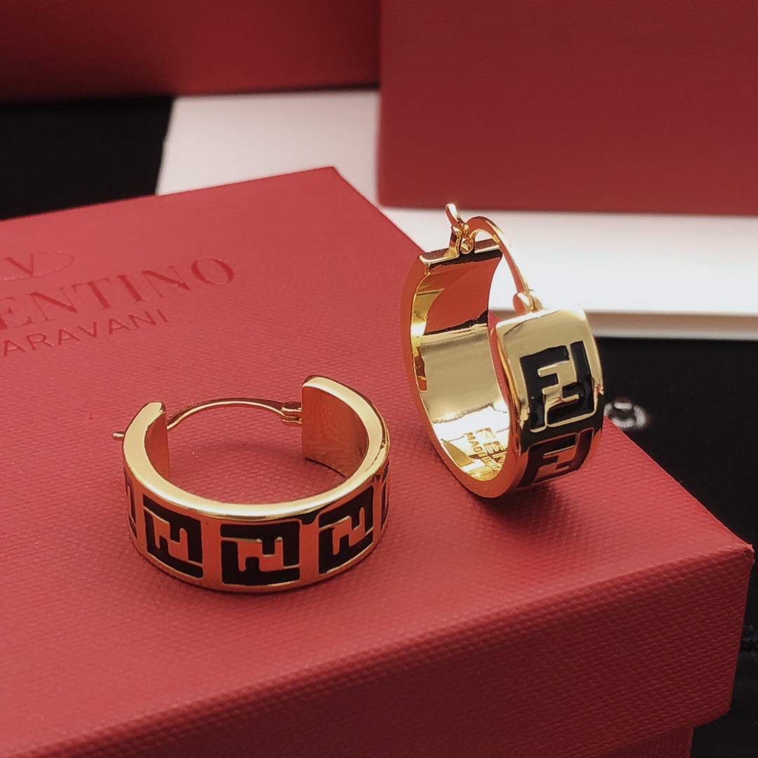 Fendi FF Logo Hoop Earrings earrings gold-tone metal with black enamel FF detailing 2 5cm hoop diameter
