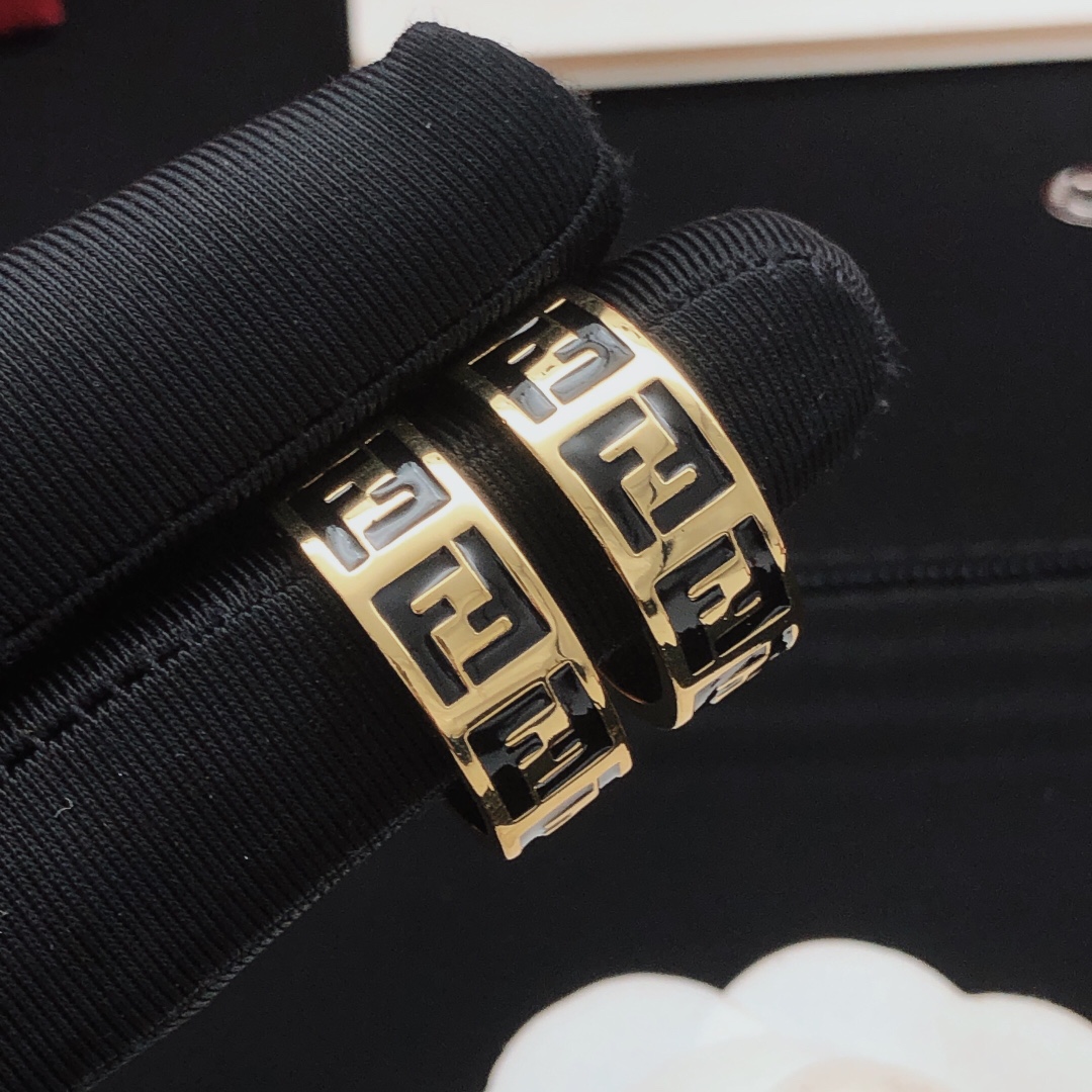 Fendi FF Logo Hoop Earrings earrings gold-tone metal with black enamel FF detailing 2 5cm hoop diameter