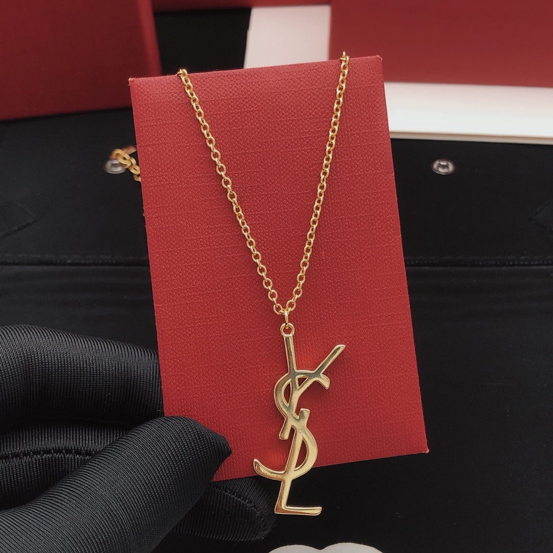 Saint Laurent Cassandre Monogram Pendant Necklace necklace gold-tone metal no accent stones 45cm