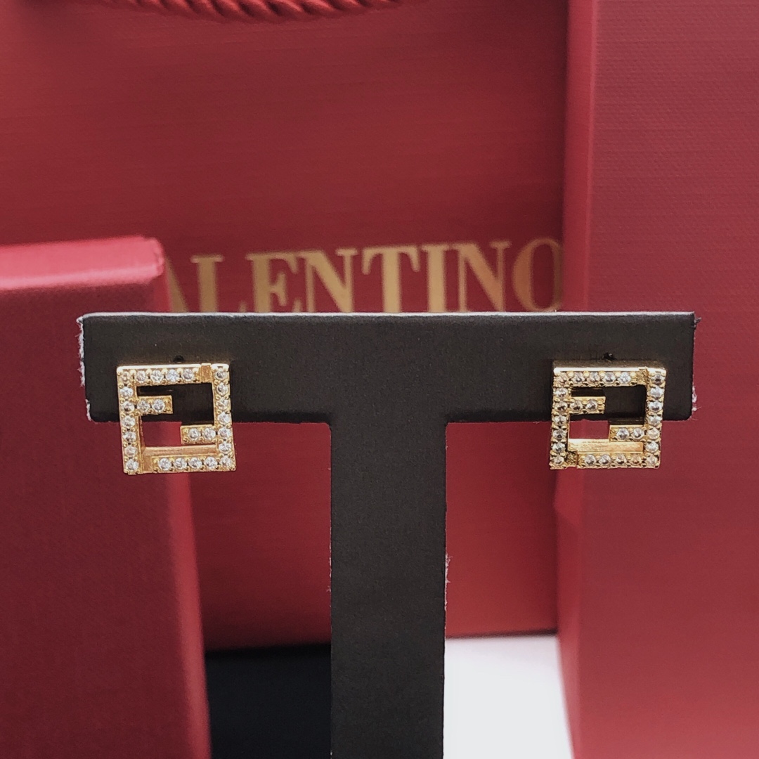 Fendi FF Logo Crystal Stud Earrings earrings gold-tone metal with clear crystal accents 1cm square