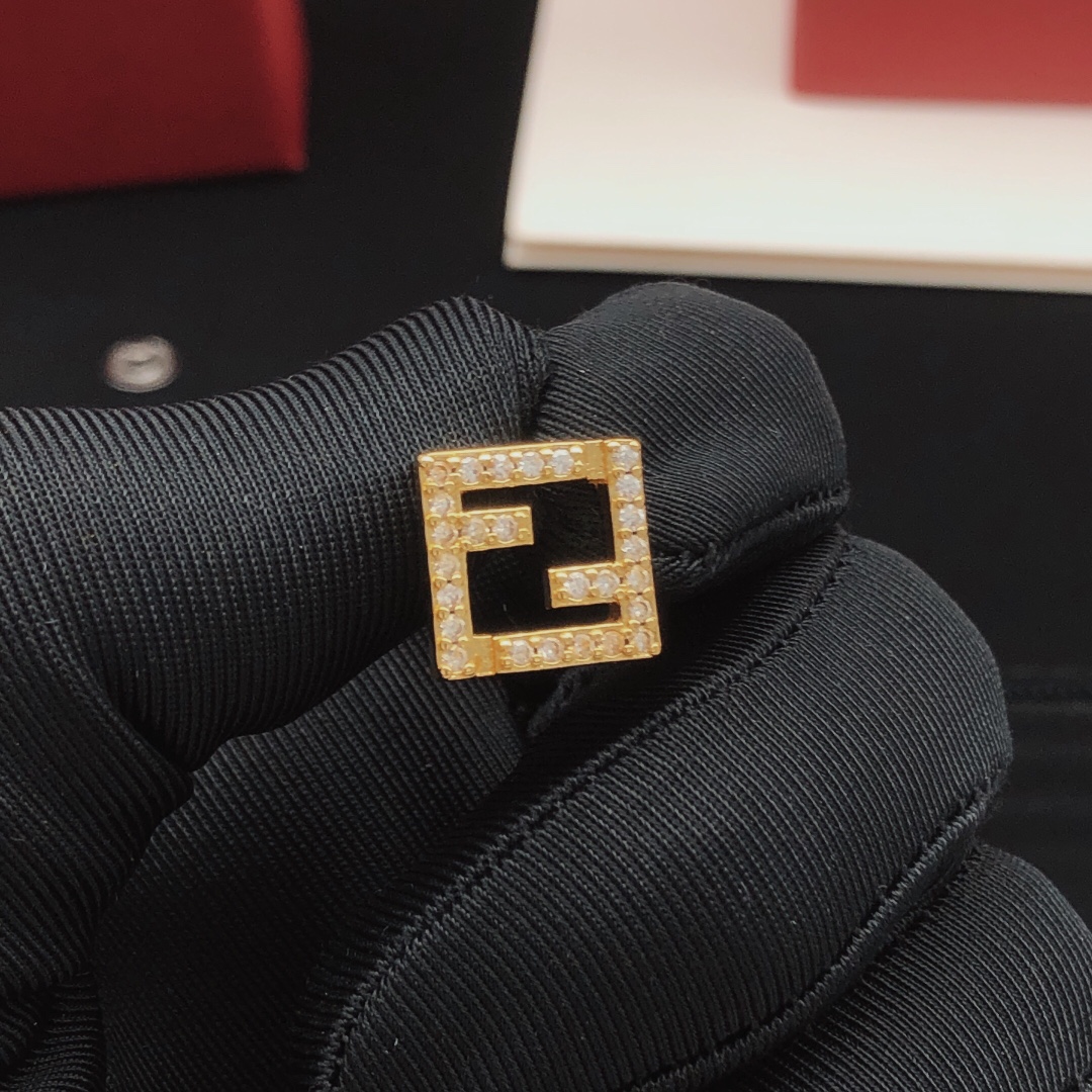 Fendi FF Logo Crystal Stud Earrings earrings gold-tone metal with clear crystal accents 1cm square