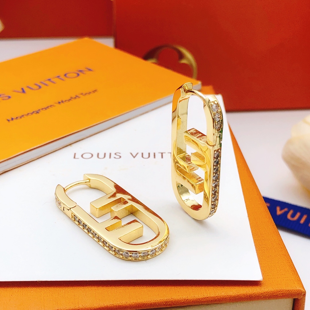 Fendi FF Logo Hoop Earrings earrings gold-tone metal with clear pave crystals 2 5cm hoop length