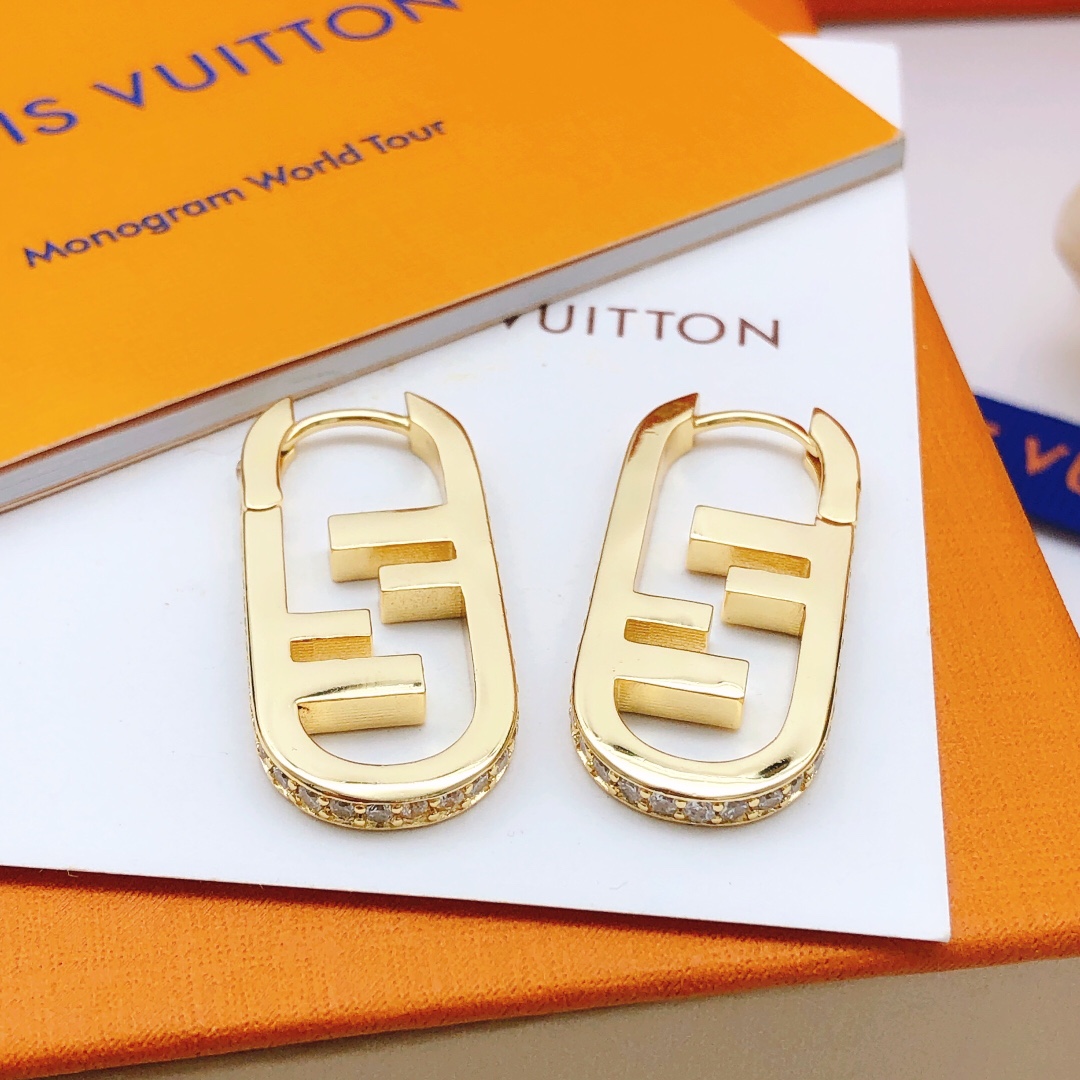 Fendi FF Logo Hoop Earrings earrings gold-tone metal with clear pave crystals 2 5cm hoop length