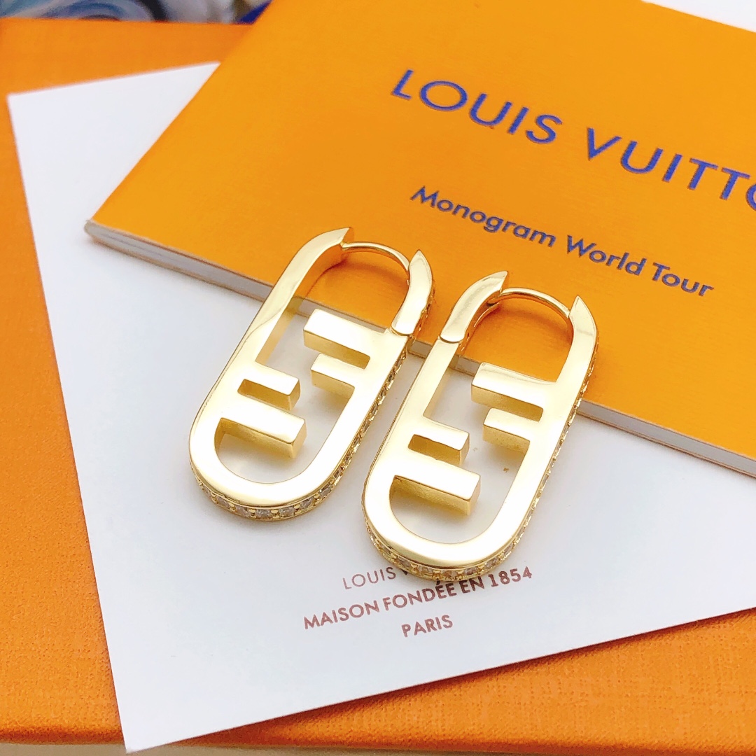 Fendi FF Logo Hoop Earrings earrings gold-tone metal with clear pave crystals 2 5cm hoop length