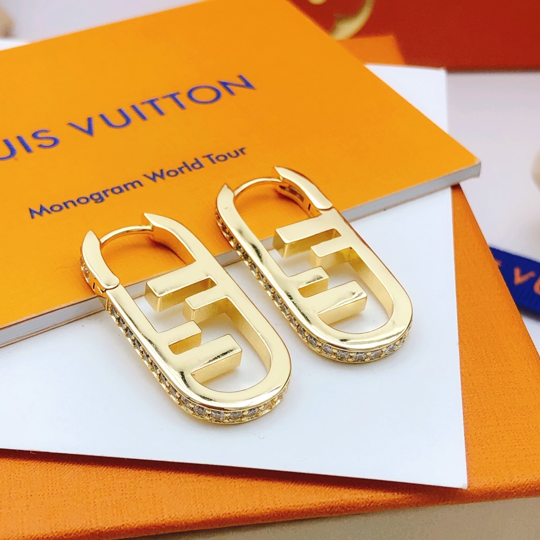 Fendi FF Logo Hoop Earrings earrings gold-tone metal with clear pave crystals 2 5cm hoop length