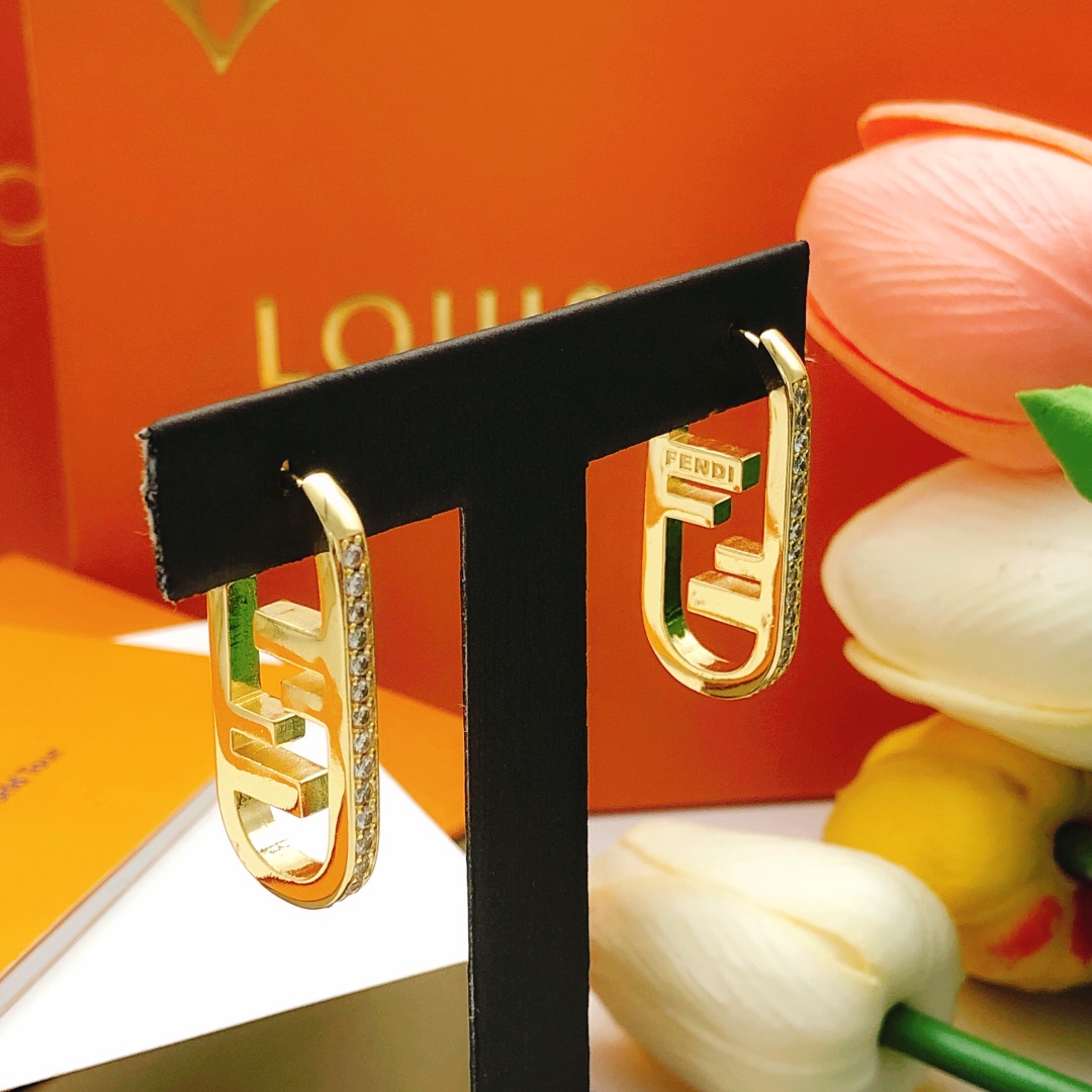 Fendi FF Logo Hoop Earrings earrings gold-tone metal with clear pave crystals 2 5cm hoop length
