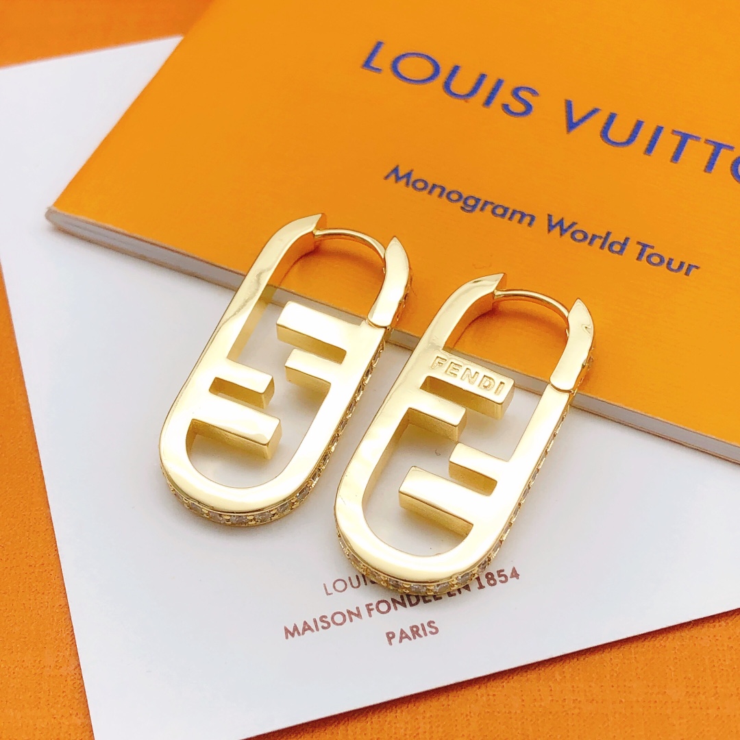 Fendi FF Logo Hoop Earrings earrings gold-tone metal with clear pave crystals 2 5cm hoop length