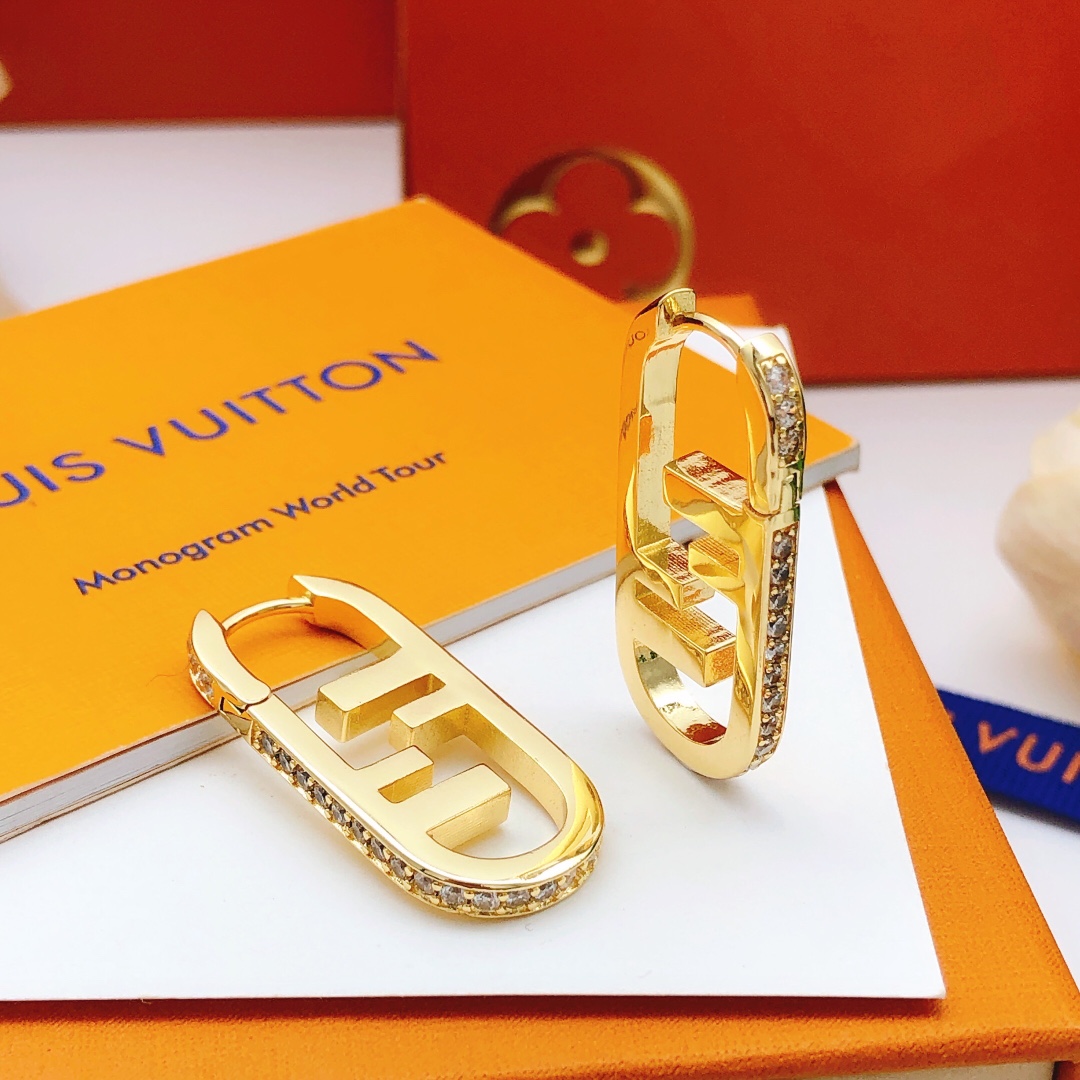 Fendi FF Logo Hoop Earrings earrings gold-tone metal with clear pave crystals 2 5cm hoop length