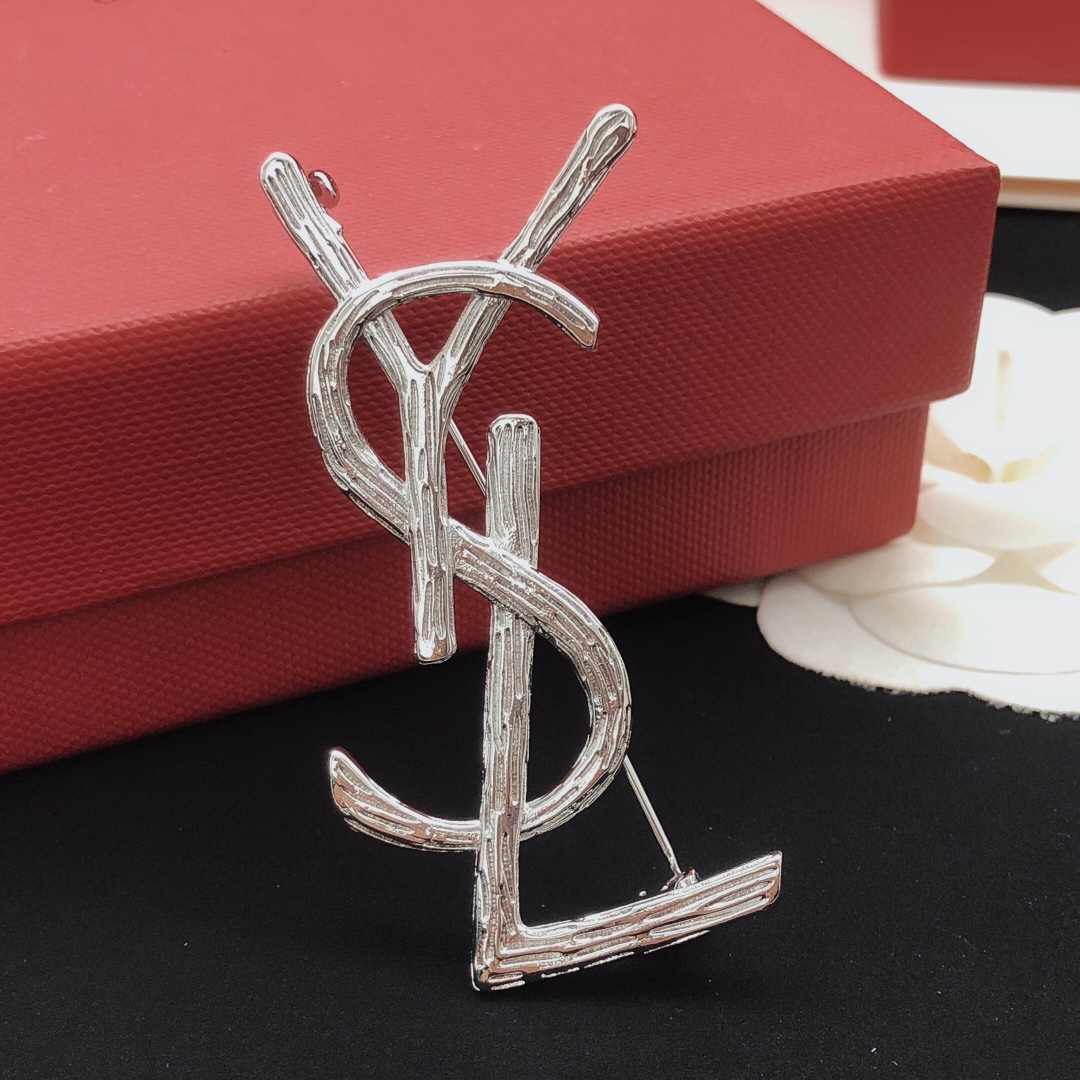 Saint Laurent Cassandre Monogram Brooch brooch silver-toned metal no gemstones 4 5cm height