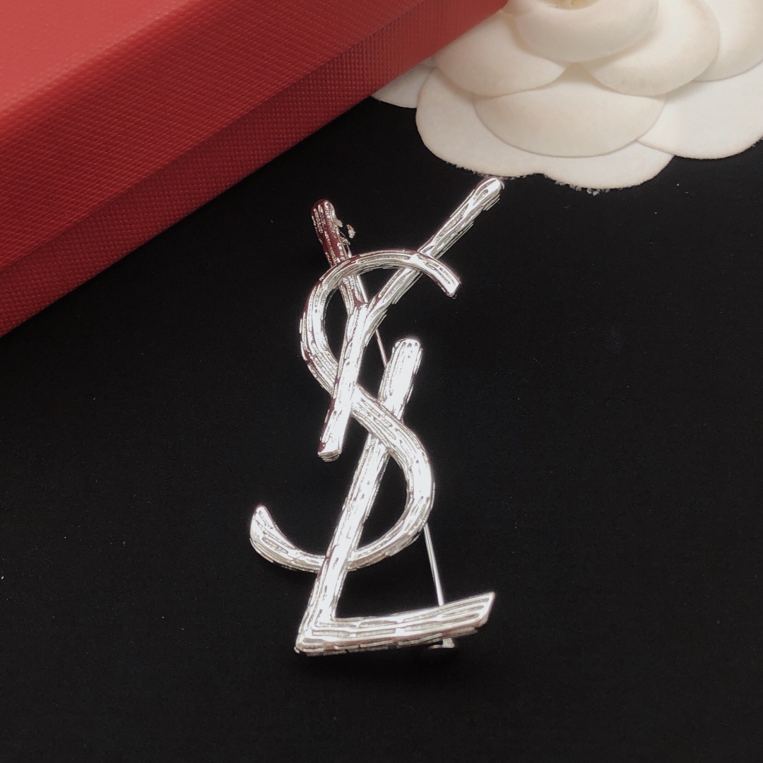 Saint Laurent Cassandre Monogram Brooch brooch silver-toned metal no gemstones 4 5cm height