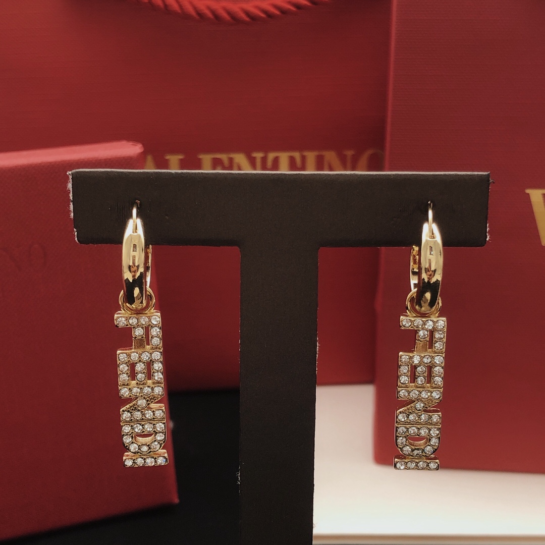 Fendi FENDI Logo Crystal Drop Hoop Earrings earrings gold-tone metal with clear faceted crystals 4 5cm total drop length 1 5cm hoop diameter