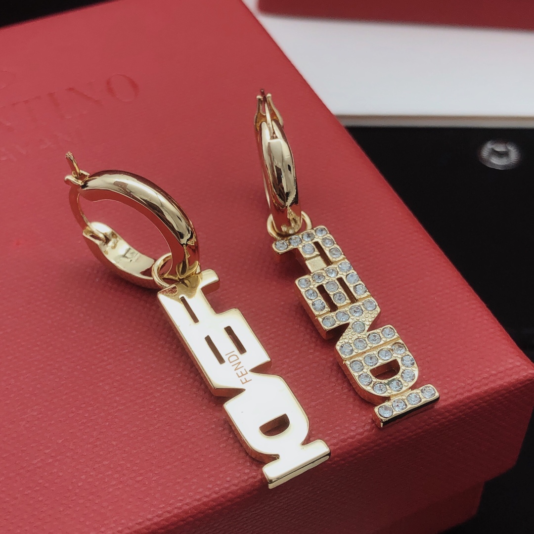 Fendi FENDI Logo Crystal Drop Hoop Earrings earrings gold-tone metal with clear faceted crystals 4 5cm total drop length 1 5cm hoop diameter