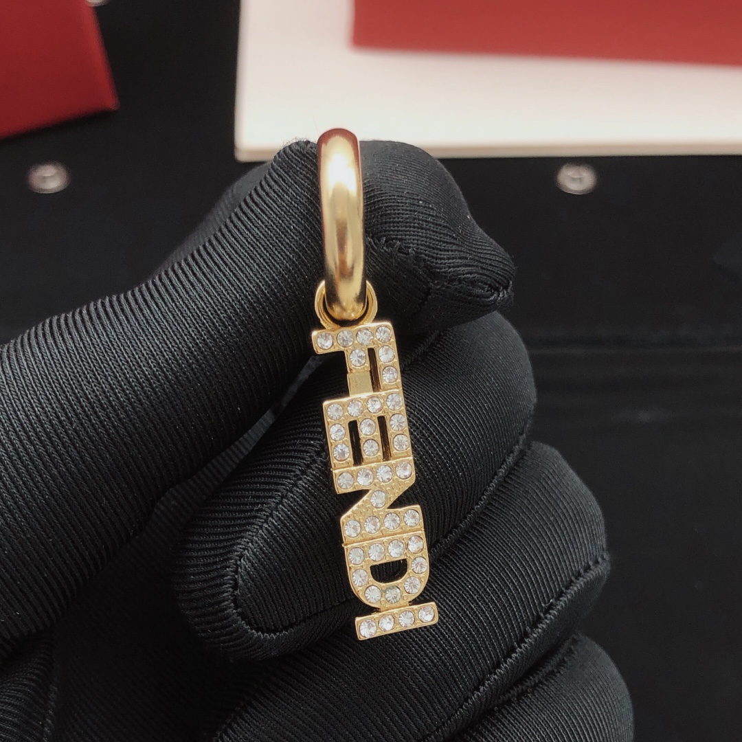 Fendi FENDI Logo Crystal Drop Hoop Earrings earrings gold-tone metal with clear faceted crystals 4 5cm total drop length 1 5cm hoop diameter