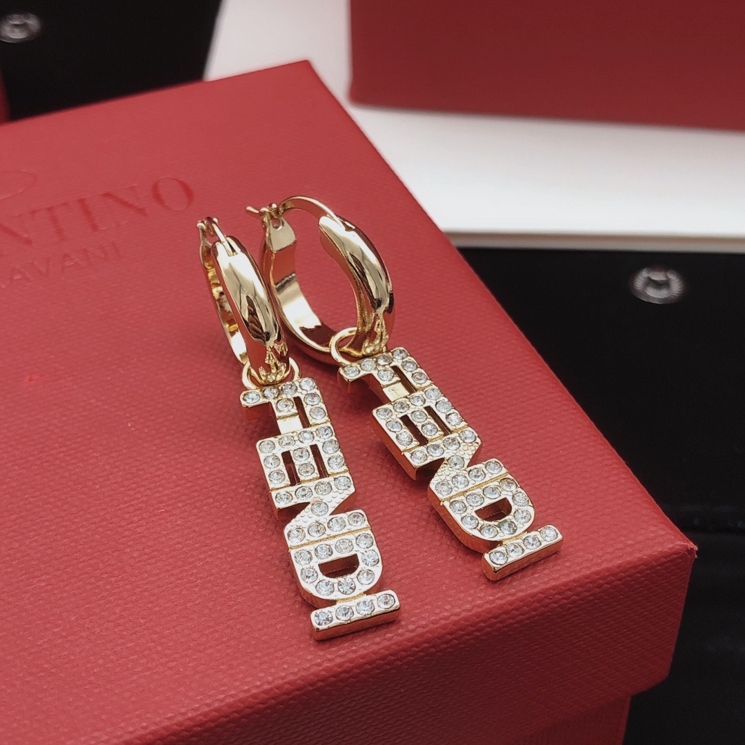 Fendi FENDI Logo Crystal Drop Hoop Earrings earrings gold-tone metal with clear faceted crystals 4 5cm total drop length 1 5cm hoop diameter