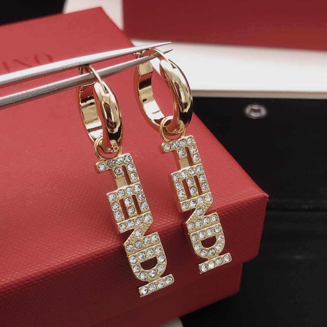 Fendi FENDI Logo Crystal Drop Hoop Earrings earrings gold-tone metal with clear faceted crystals 4 5cm total drop length 1 5cm hoop diameter