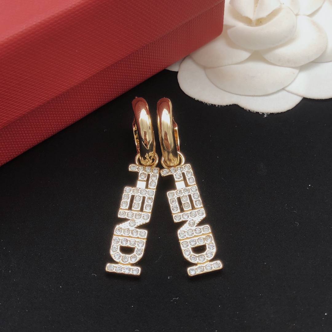Fendi FENDI Logo Crystal Drop Hoop Earrings earrings gold-tone metal with clear faceted crystals 4 5cm total drop length 1 5cm hoop diameter