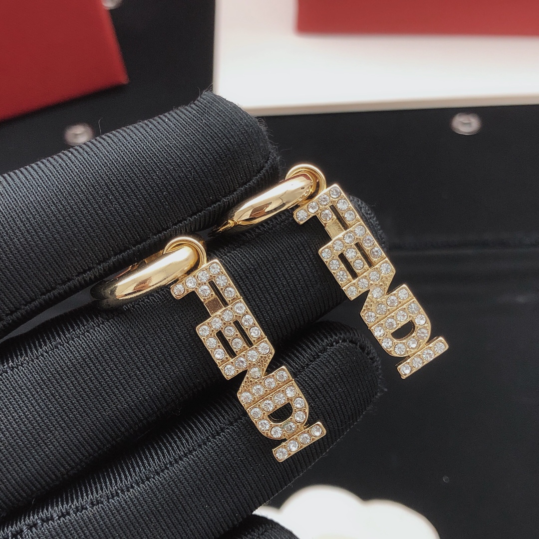 Fendi FENDI Logo Crystal Drop Hoop Earrings earrings gold-tone metal with clear faceted crystals 4 5cm total drop length 1 5cm hoop diameter