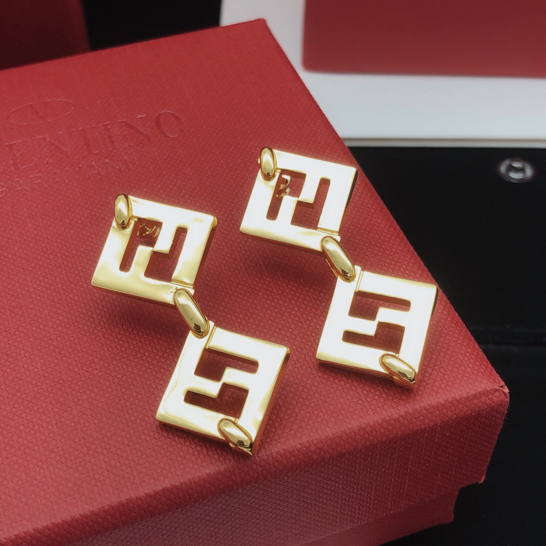 Fendi FF Logo Drop Earrings earrings gold-tone metal no gemstones 3 5cm drop length