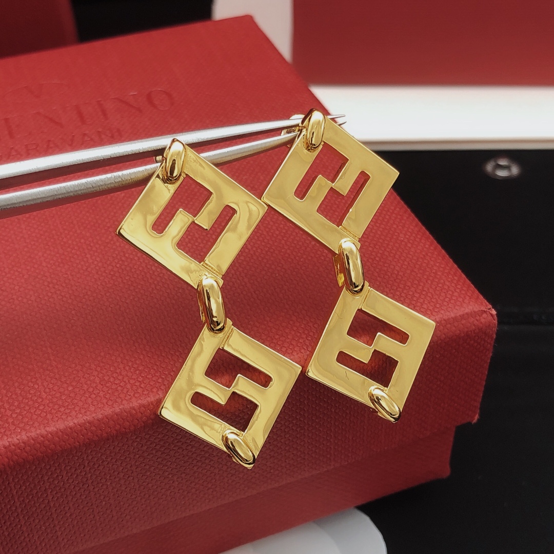 Fendi FF Logo Drop Earrings earrings gold-tone metal no gemstones 3 5cm drop length