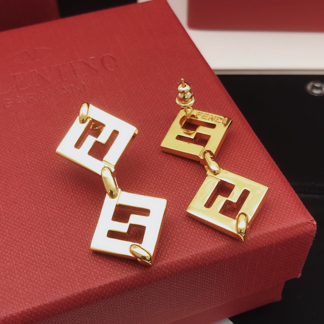 Fendi FF Logo Drop Earrings earrings gold-tone metal no gemstones 3 5cm drop length