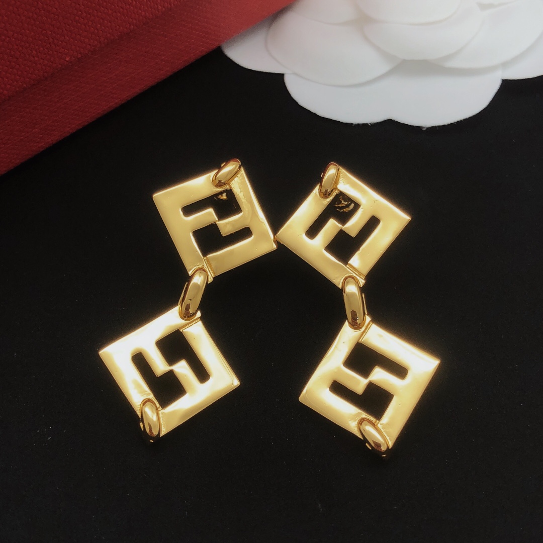Fendi FF Logo Drop Earrings earrings gold-tone metal no gemstones 3 5cm drop length