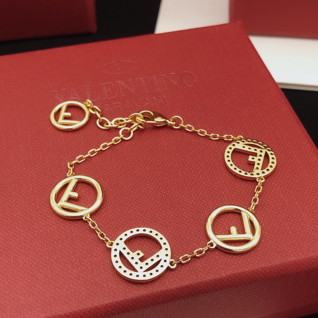 Fendi F is Fendi bracelet gold-tone metal with clear crystal accents 18cm with 3cm extender